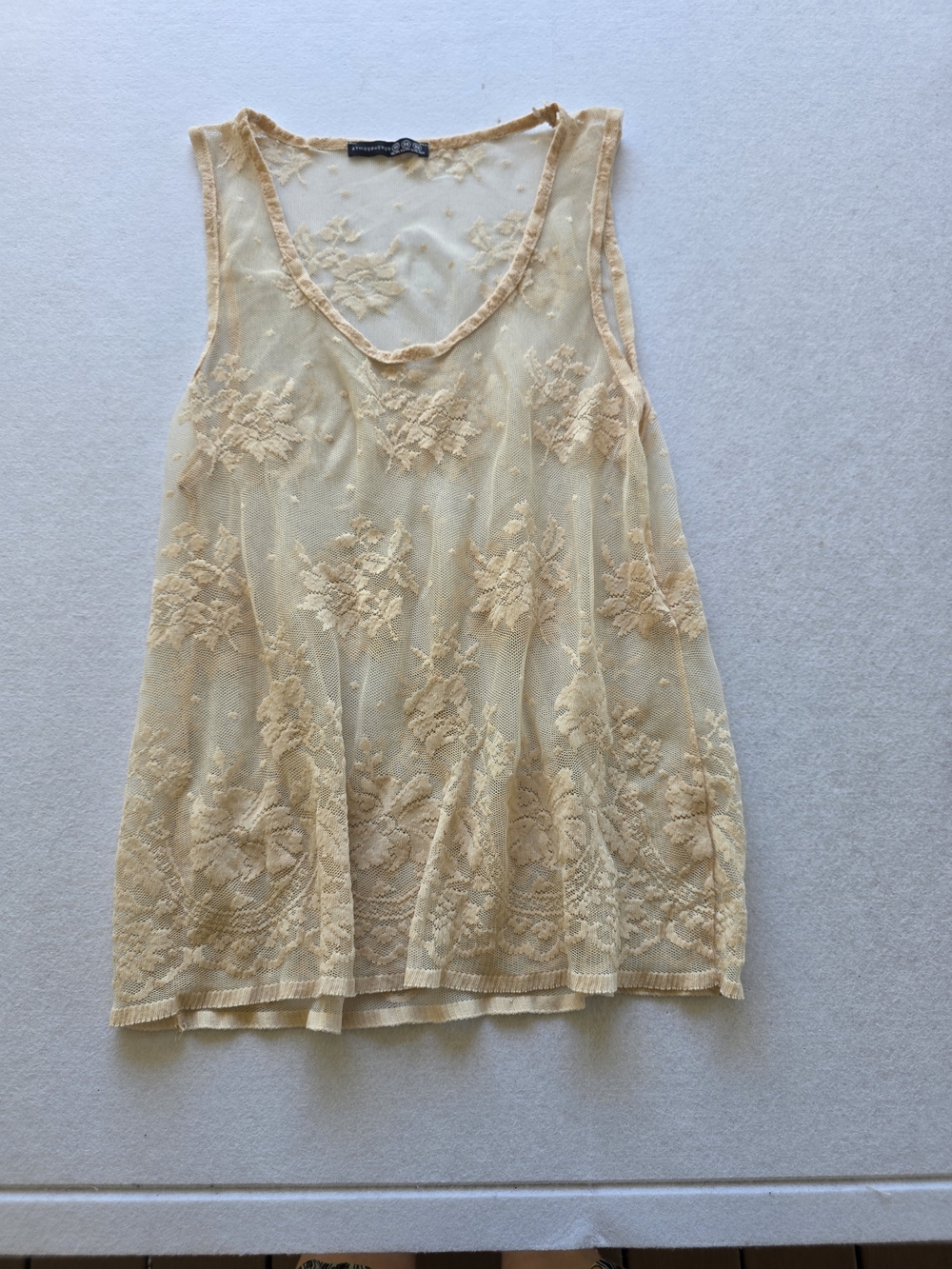 Western Boho Chic Cream Atmosphere Sheer Lace Floral Chemise Tank